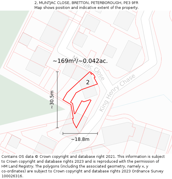 2, MUNTJAC CLOSE, BRETTON, PETERBOROUGH, PE3 9FR: Plot and title map