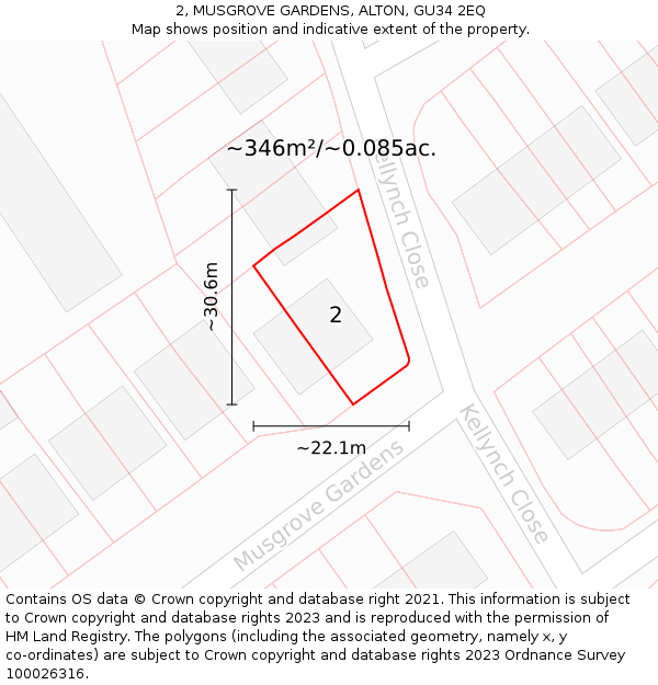 2, MUSGROVE GARDENS, ALTON, GU34 2EQ: Plot and title map