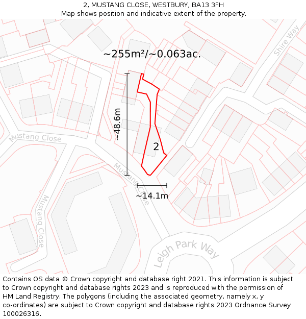 2, MUSTANG CLOSE, WESTBURY, BA13 3FH: Plot and title map
