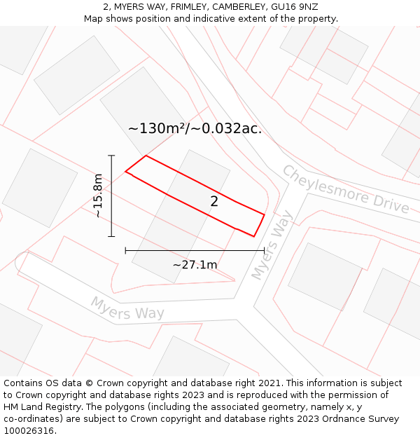 2, MYERS WAY, FRIMLEY, CAMBERLEY, GU16 9NZ: Plot and title map