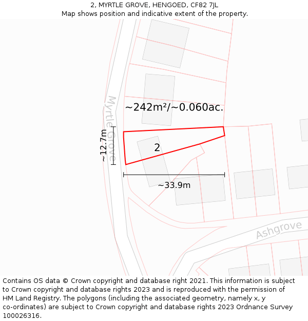 2, MYRTLE GROVE, HENGOED, CF82 7JL: Plot and title map