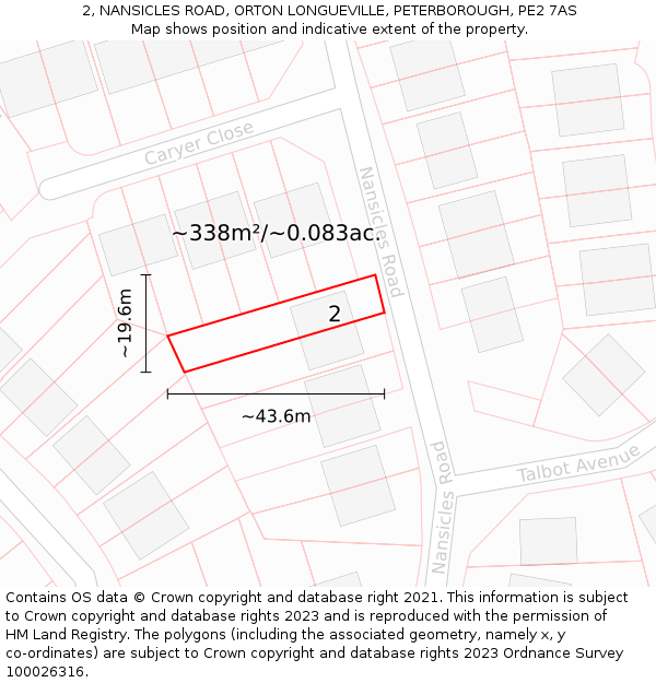 2, NANSICLES ROAD, ORTON LONGUEVILLE, PETERBOROUGH, PE2 7AS: Plot and title map