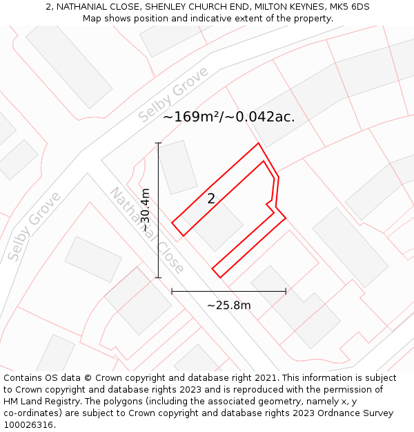 2, NATHANIAL CLOSE, SHENLEY CHURCH END, MILTON KEYNES, MK5 6DS: Plot and title map