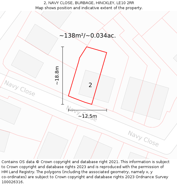 2, NAVY CLOSE, BURBAGE, HINCKLEY, LE10 2RR: Plot and title map