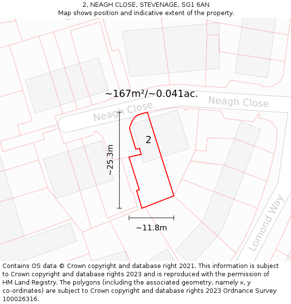 2, NEAGH CLOSE, STEVENAGE, SG1 6AN: Plot and title map