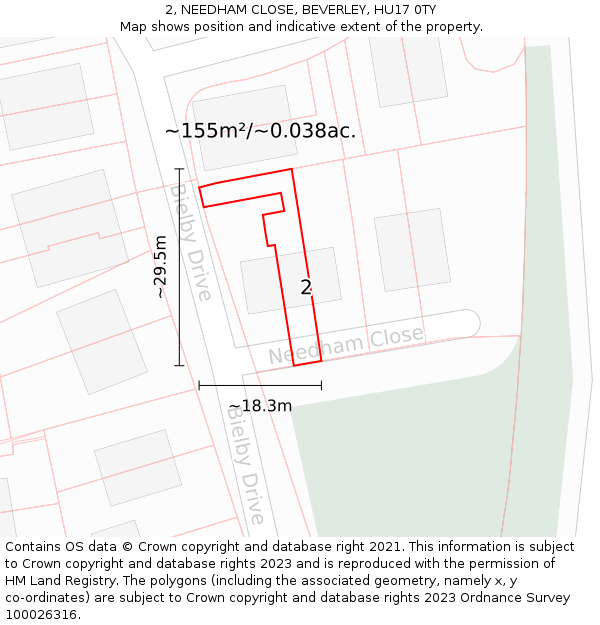 2, NEEDHAM CLOSE, BEVERLEY, HU17 0TY: Plot and title map