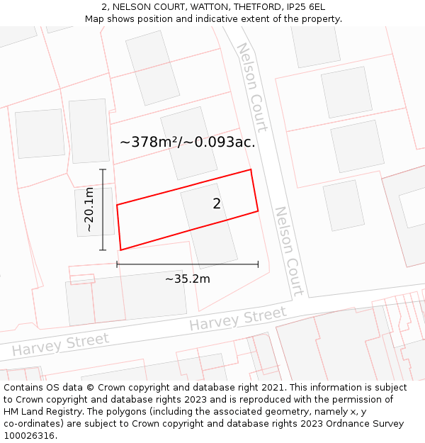 2, NELSON COURT, WATTON, THETFORD, IP25 6EL: Plot and title map