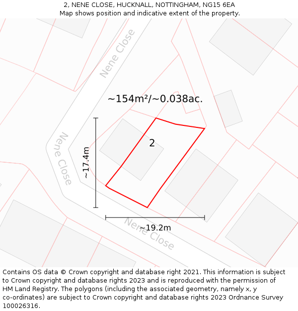 2, NENE CLOSE, HUCKNALL, NOTTINGHAM, NG15 6EA: Plot and title map