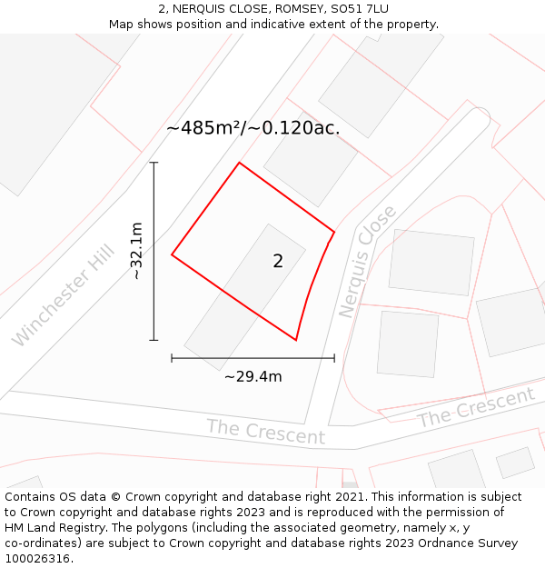 2, NERQUIS CLOSE, ROMSEY, SO51 7LU: Plot and title map