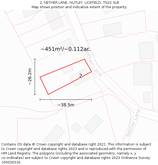 2, NETHER LANE, NUTLEY, UCKFIELD, TN22 3LB: Plot and title map