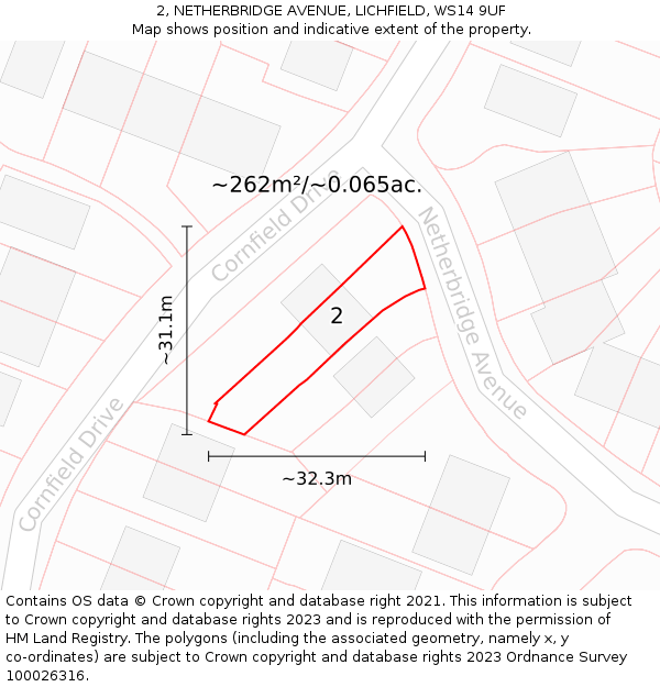 2, NETHERBRIDGE AVENUE, LICHFIELD, WS14 9UF: Plot and title map