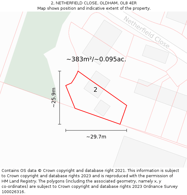 2, NETHERFIELD CLOSE, OLDHAM, OL8 4ER: Plot and title map