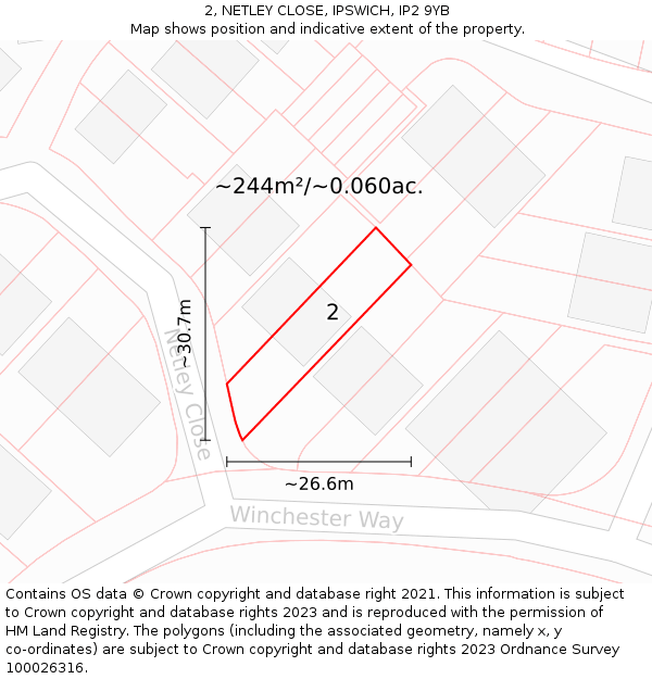 2, NETLEY CLOSE, IPSWICH, IP2 9YB: Plot and title map
