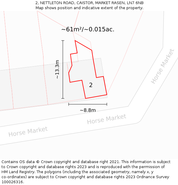 2, NETTLETON ROAD, CAISTOR, MARKET RASEN, LN7 6NB: Plot and title map