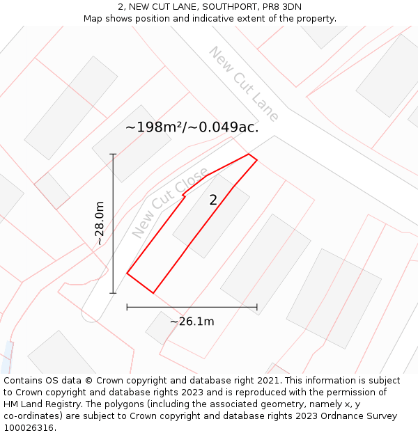 2, NEW CUT LANE, SOUTHPORT, PR8 3DN: Plot and title map