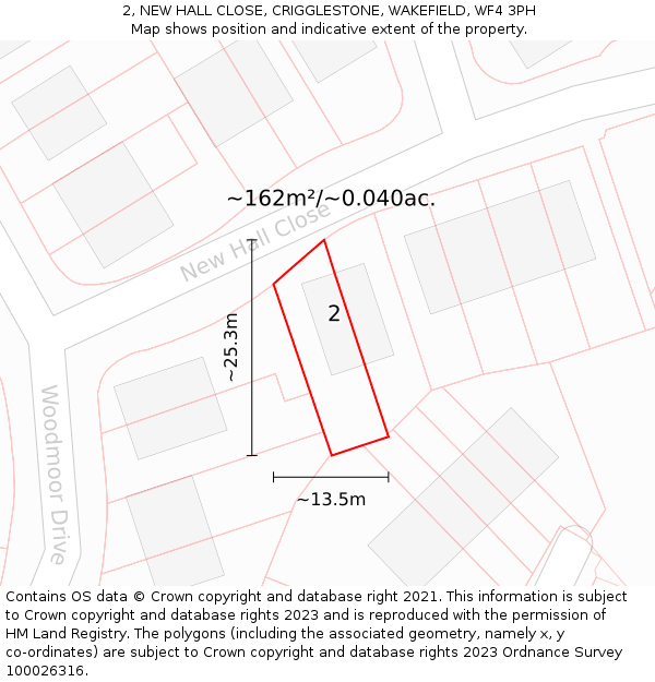 2, NEW HALL CLOSE, CRIGGLESTONE, WAKEFIELD, WF4 3PH: Plot and title map