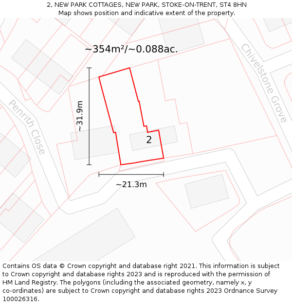2, NEW PARK COTTAGES, NEW PARK, STOKE-ON-TRENT, ST4 8HN: Plot and title map