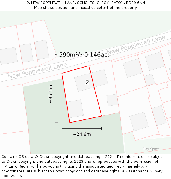 2, NEW POPPLEWELL LANE, SCHOLES, CLECKHEATON, BD19 6NN: Plot and title map