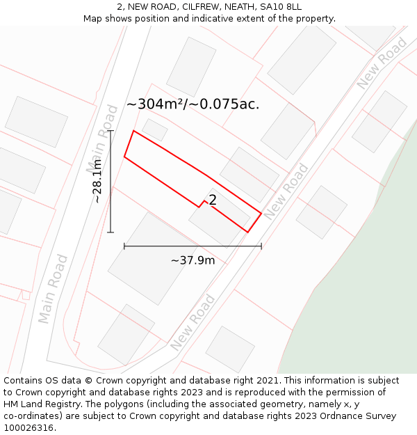2, NEW ROAD, CILFREW, NEATH, SA10 8LL: Plot and title map