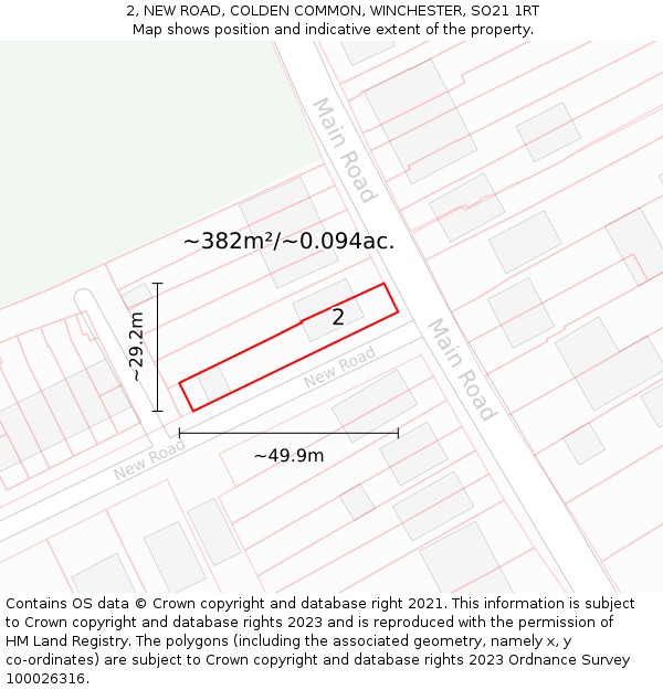 2, NEW ROAD, COLDEN COMMON, WINCHESTER, SO21 1RT: Plot and title map