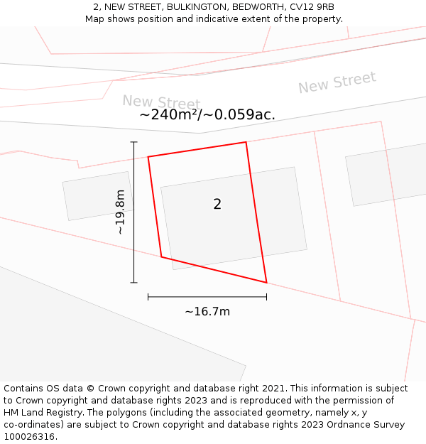 2, NEW STREET, BULKINGTON, BEDWORTH, CV12 9RB: Plot and title map