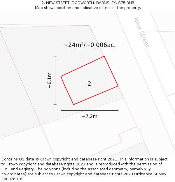 2, NEW STREET, DODWORTH, BARNSLEY, S75 3NR: Plot and title map
