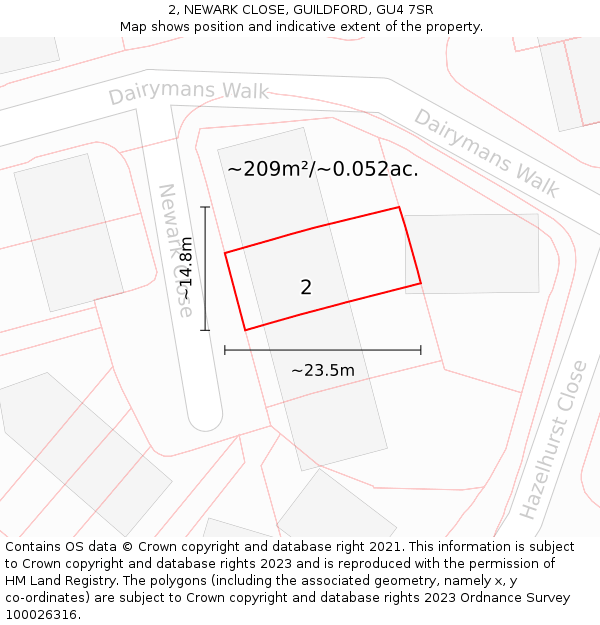 2, NEWARK CLOSE, GUILDFORD, GU4 7SR: Plot and title map