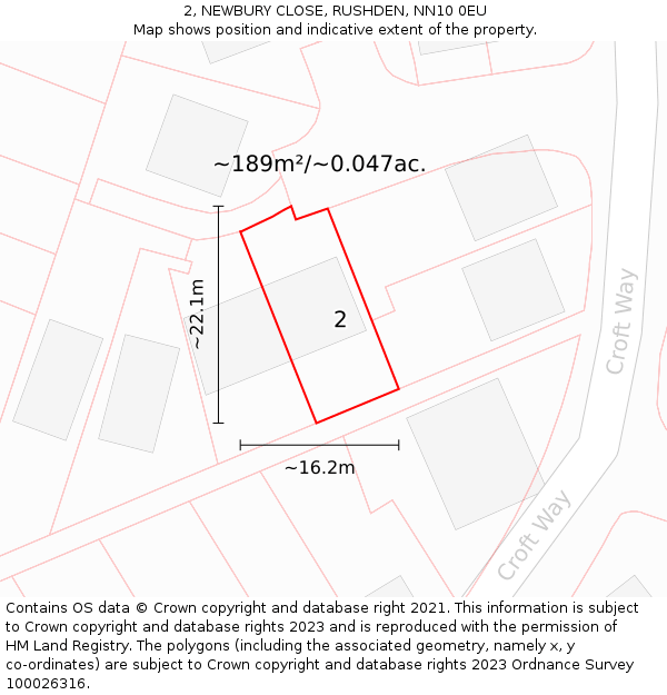 2, NEWBURY CLOSE, RUSHDEN, NN10 0EU: Plot and title map