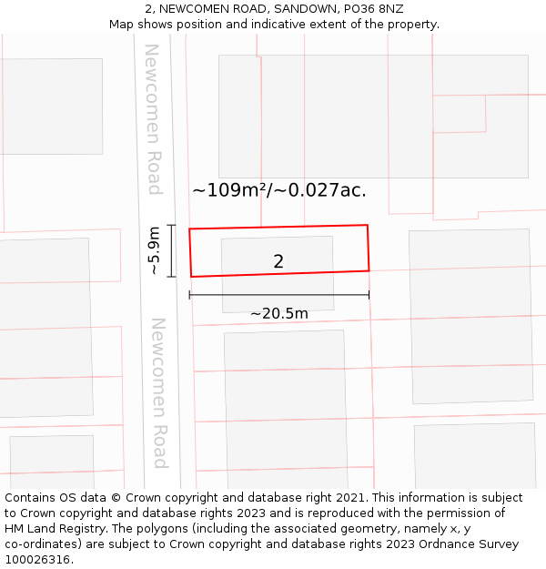 2, NEWCOMEN ROAD, SANDOWN, PO36 8NZ: Plot and title map