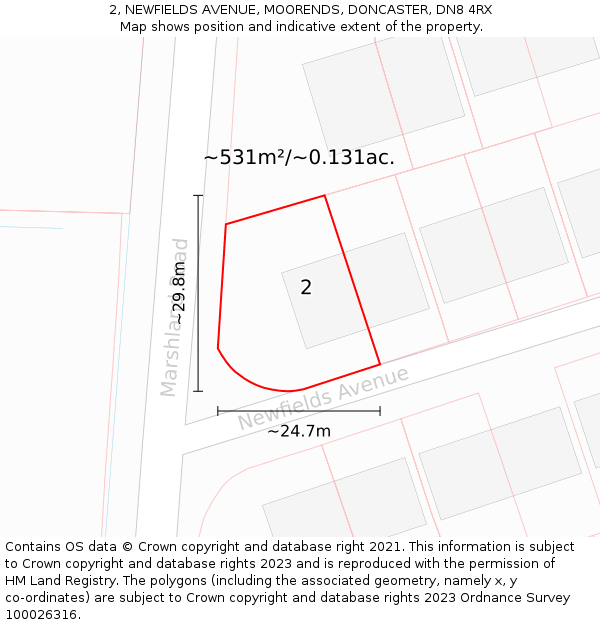2, NEWFIELDS AVENUE, MOORENDS, DONCASTER, DN8 4RX: Plot and title map