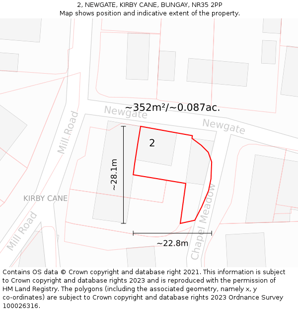2, NEWGATE, KIRBY CANE, BUNGAY, NR35 2PP: Plot and title map