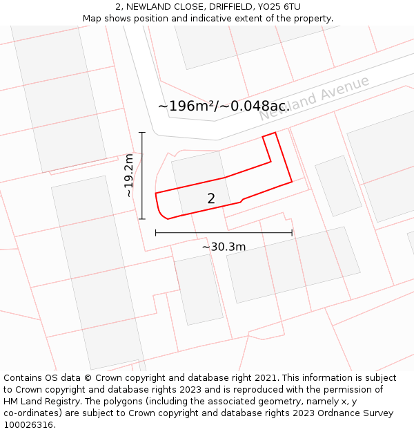 2, NEWLAND CLOSE, DRIFFIELD, YO25 6TU: Plot and title map