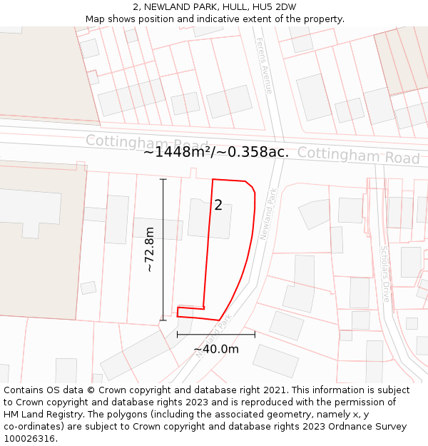 2, NEWLAND PARK, HULL, HU5 2DW: Plot and title map