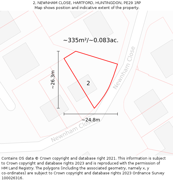 2, NEWNHAM CLOSE, HARTFORD, HUNTINGDON, PE29 1RP: Plot and title map