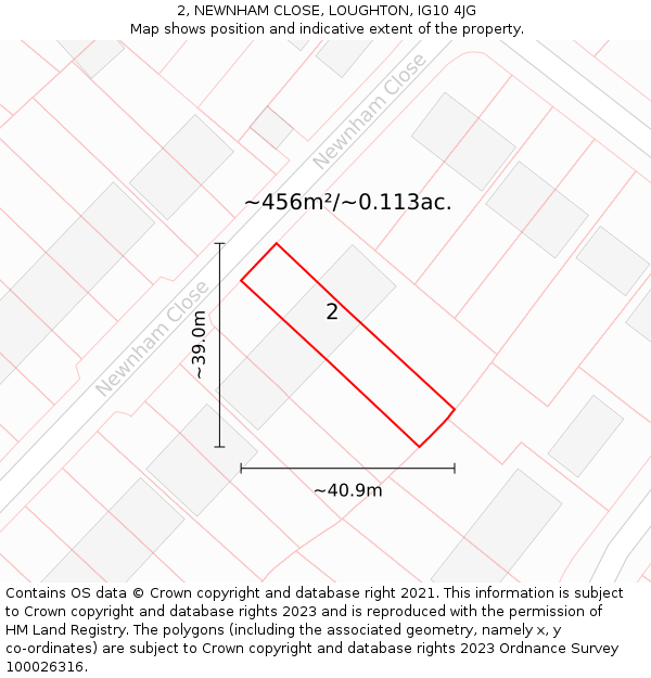 2, NEWNHAM CLOSE, LOUGHTON, IG10 4JG: Plot and title map