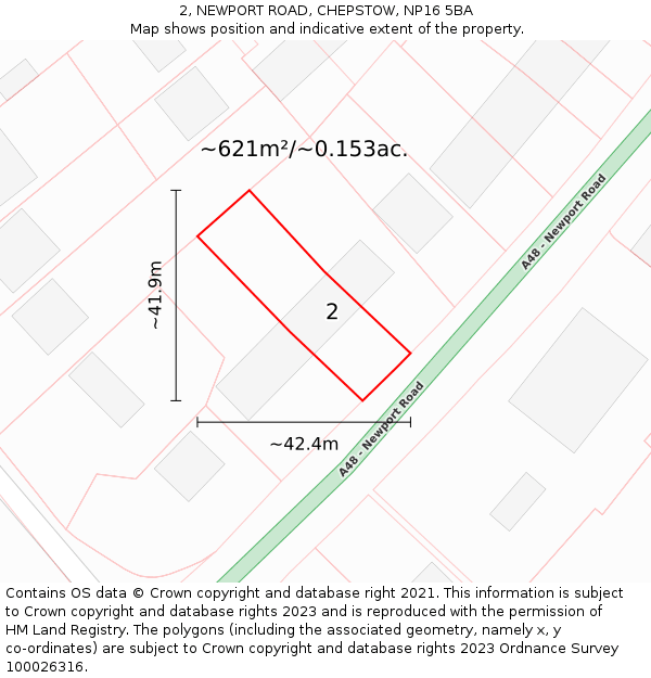 2, NEWPORT ROAD, CHEPSTOW, NP16 5BA: Plot and title map