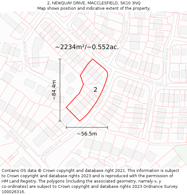 2, NEWQUAY DRIVE, MACCLESFIELD, SK10 3NQ: Plot and title map