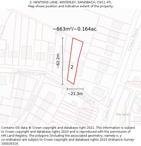 2, NEWTONS LANE, WINTERLEY, SANDBACH, CW11 4TL: Plot and title map