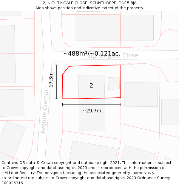 2, NIGHTINGALE CLOSE, SCUNTHORPE, DN15 8JA: Plot and title map