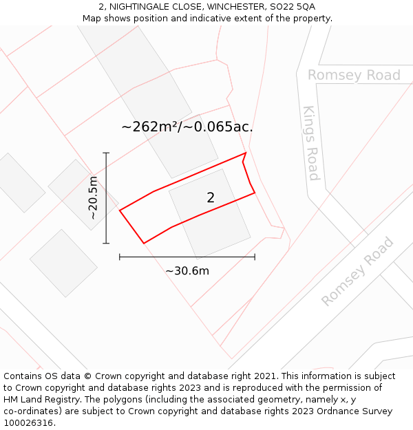 2, NIGHTINGALE CLOSE, WINCHESTER, SO22 5QA: Plot and title map