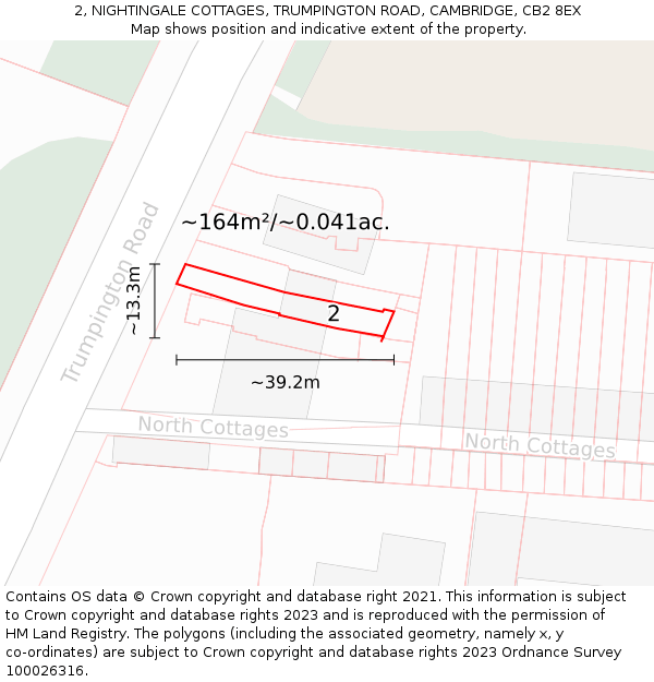 2, NIGHTINGALE COTTAGES, TRUMPINGTON ROAD, CAMBRIDGE, CB2 8EX: Plot and title map