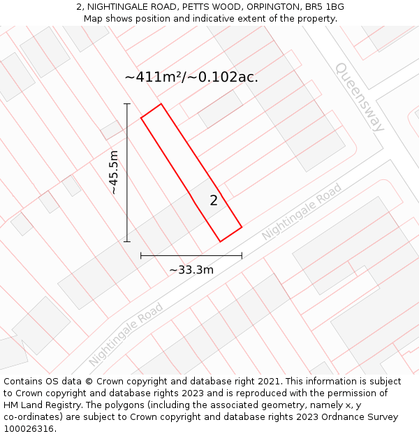 2, NIGHTINGALE ROAD, PETTS WOOD, ORPINGTON, BR5 1BG: Plot and title map