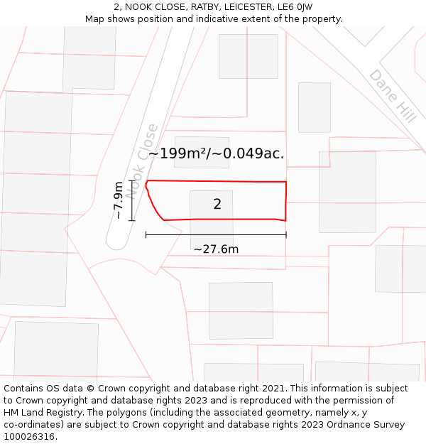 2, NOOK CLOSE, RATBY, LEICESTER, LE6 0JW: Plot and title map