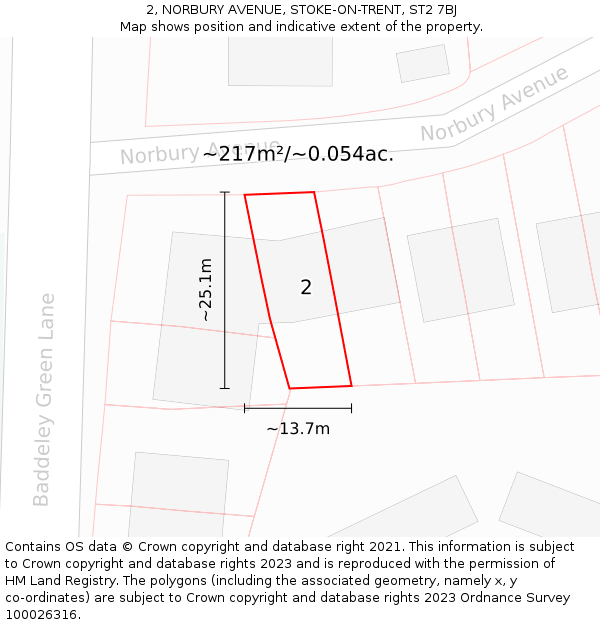 2, NORBURY AVENUE, STOKE-ON-TRENT, ST2 7BJ: Plot and title map