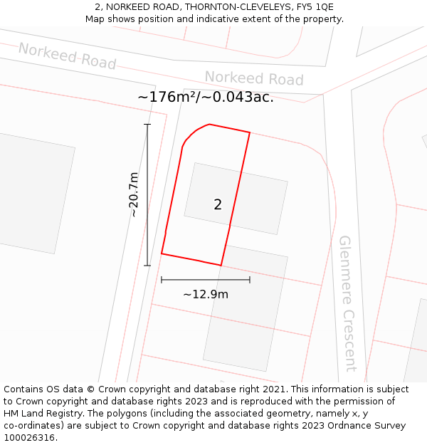 2, NORKEED ROAD, THORNTON-CLEVELEYS, FY5 1QE: Plot and title map
