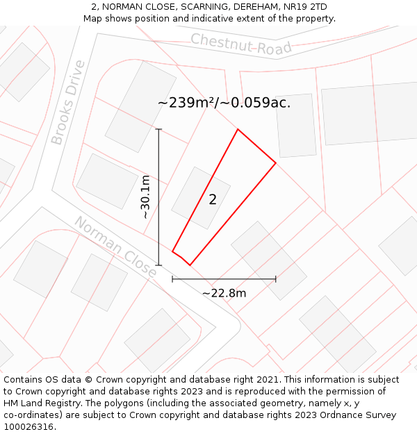 2, NORMAN CLOSE, SCARNING, DEREHAM, NR19 2TD: Plot and title map