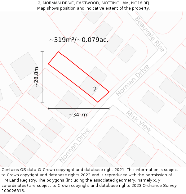 2, NORMAN DRIVE, EASTWOOD, NOTTINGHAM, NG16 3FJ: Plot and title map