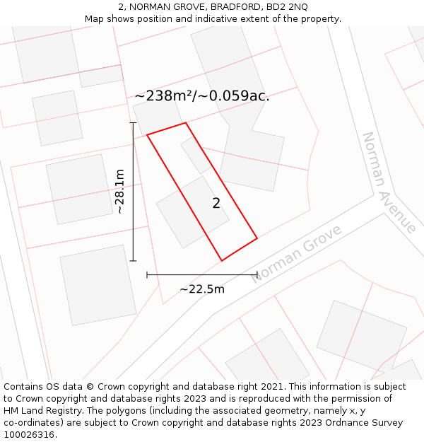 2, NORMAN GROVE, BRADFORD, BD2 2NQ: Plot and title map