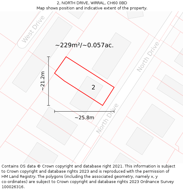 2, NORTH DRIVE, WIRRAL, CH60 0BD: Plot and title map
