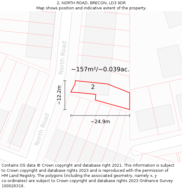 2, NORTH ROAD, BRECON, LD3 9DR: Plot and title map